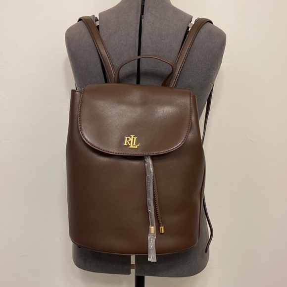 NWT MSRP$375 Lauren Ralph Lauren Leather Medium Winny Backpack Fall Brown - Picture 2 of 4